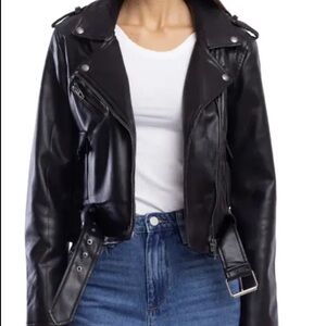 Blank NYC Black Faux Leather Moto/Biker Jacket in Size Medium